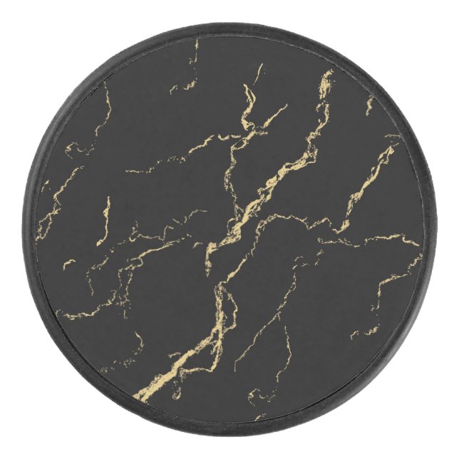 Sharp Black and Gold Marble Hockey Puck (Front)