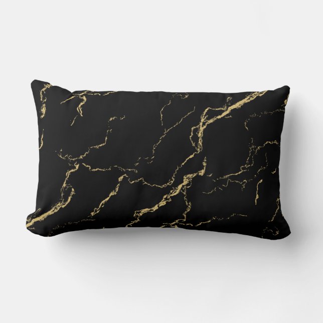 Sharp Black and Gold Marble Lumbar Cushion (Front)