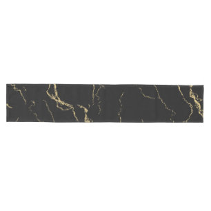Sharp Black and Gold Marble Medium Table Runner