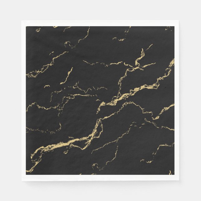 Sharp Black and Gold Marble Napkin (Front)