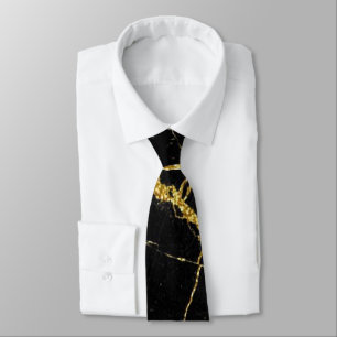 Sharp Black and Gold Marble Tie