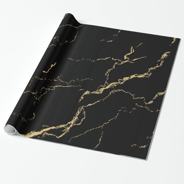 Sharp Black and Gold Marble Wrapping Paper (Unrolled)