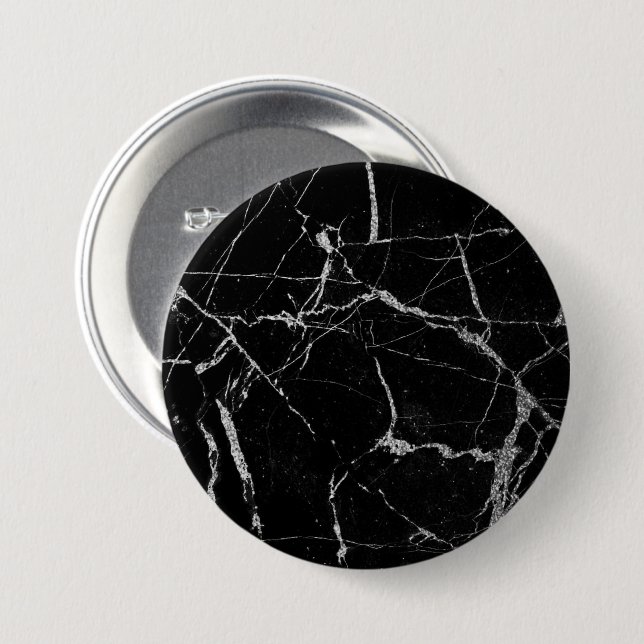 Sharp Black and Silver Marble 7.5 Cm Round Badge (Front & Back)