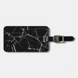 Sharp Black and Silver Marble Luggage Tag