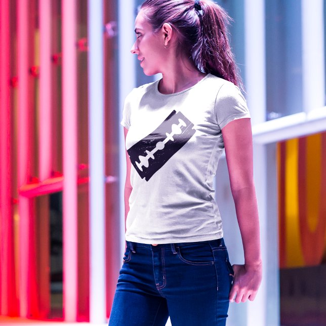 Sharp Blade T-Shirt (women posing on the street in between multi color lighting)