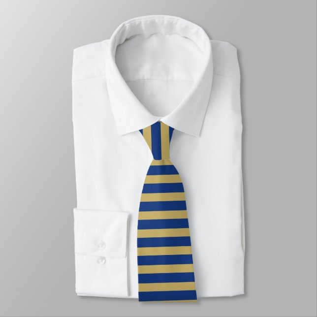 Sharp bold custom minimalist gold blue colour line tie (Tied)