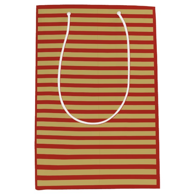Sharp bold custom minimalist gold red colour lines medium gift bag (Front)