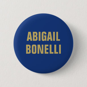 Sharp bold custom minimalist name gold blue colour 6 cm round badge