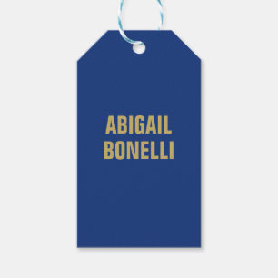 Sharp bold custom minimalist name gold blue colour gift tags