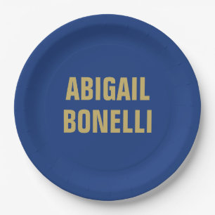 Sharp bold custom minimalist name gold blue colour paper plate