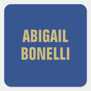 Sharp bold custom minimalist name gold blue colour square sticker