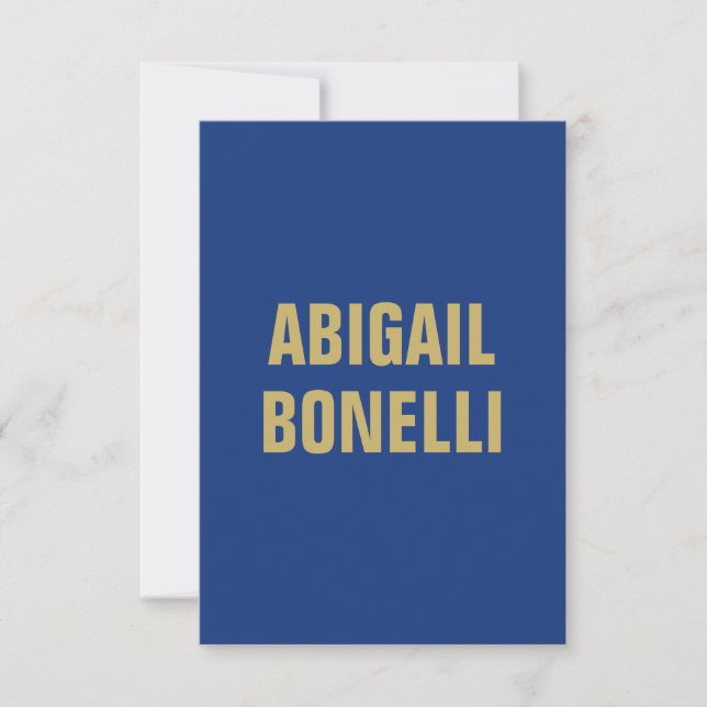 Sharp bold custom minimalist name gold blue colour thank you card (Front)
