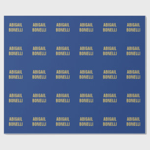Sharp bold custom minimalist name gold blue colour wrapping paper