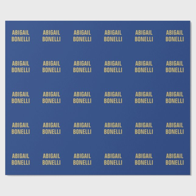 Sharp bold custom minimalist name gold blue colour wrapping paper (Flat)