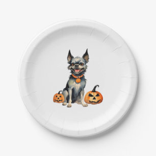 Sharp Dog Guards Halloween Pumpkins Premium Paper Plate
