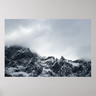 Sharp edges of mountains and soft clouds poster