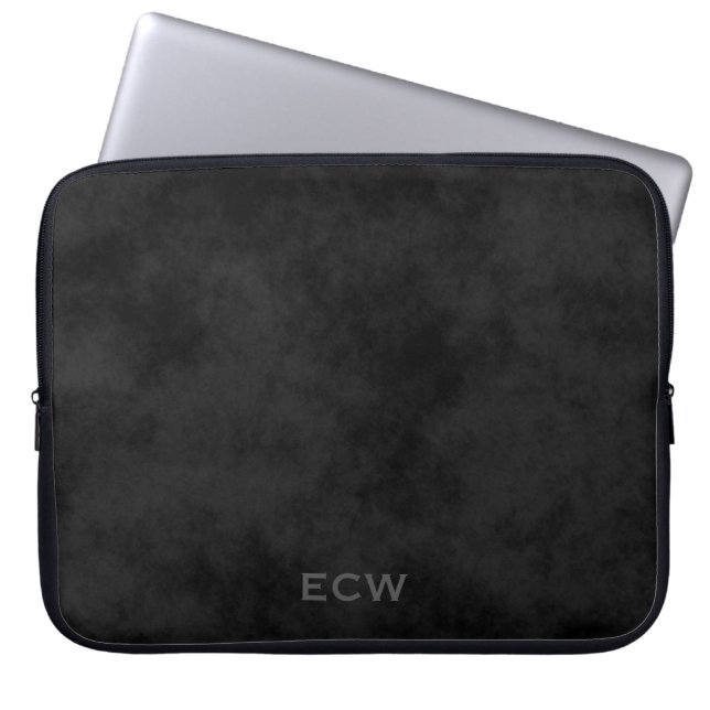 * Sharp Faux Stamped Mottled Black Laptop Sleeve (Front)