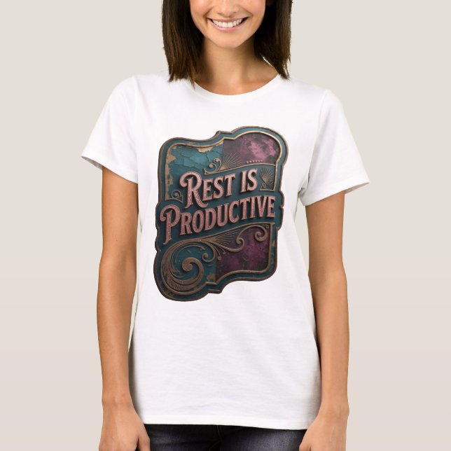 Sharp Gold REST IS PRODUCTIVE 3D Text Art T-Shirt (Front)