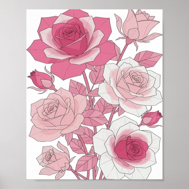 Sharp Grey PINK ROSES Bold Design Poster (Front)