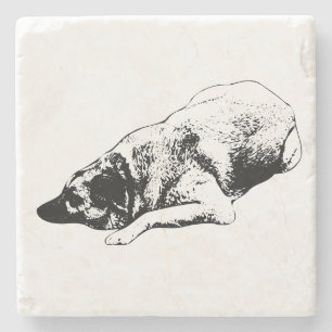 Sharp Ink Dog Adds Restful Mood To Table Stone Coaster