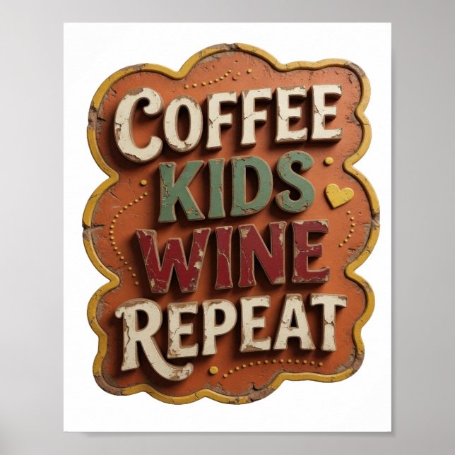 Sharp Orange COFFEE KIDS WINE REPEAT Poster (Front)
