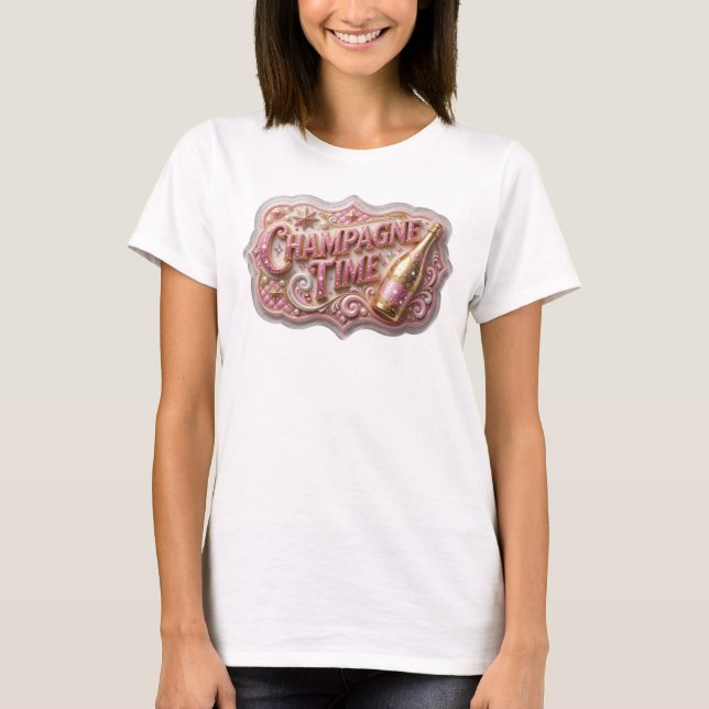 Sharp Pink CHAMPAGNE TIME 3D Text Art T-Shirt (Front)