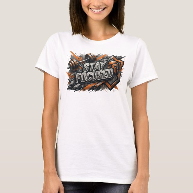 Sharp Pink STAY FOCUSED Text Design T-Shirt (Front)