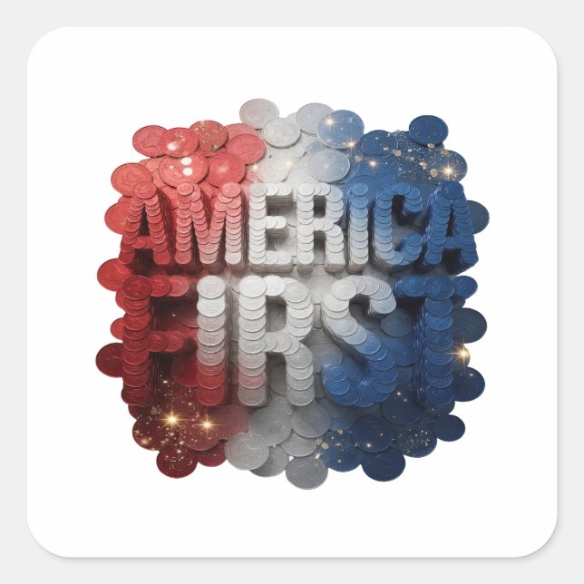 Sharp Silver AMERICA FIRST Square Sticker (Front)