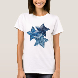 Sharp Silver BLUE STARS Slogan Design T-Shirt