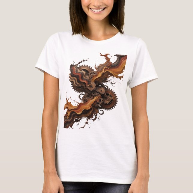 Sharp Silver CHOCOLATE GEARS AND WAVES Text Design T-Shirt (Front)