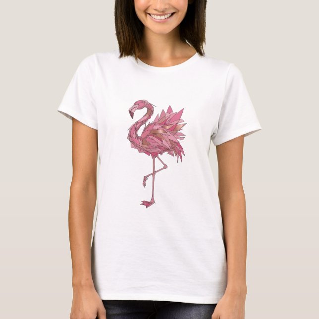 Sharp Silver FLAMINGO GEOMETRIC 3D Text Art T-Shirt (Front)
