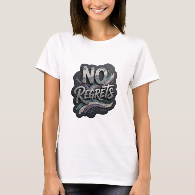 Sharp Silver NO REGRETS 3D Text Art T-Shirt (Front)