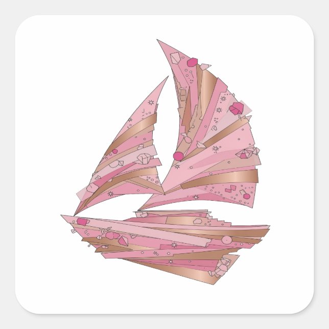 Sharp Silver PINK CRYSTAL SHIP Square Sticker (Front)