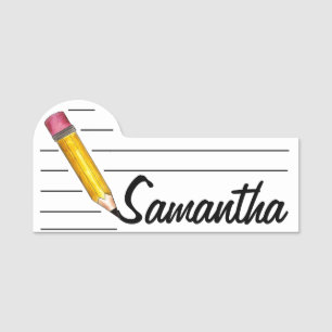 Sharp Yellow #2 Pencil English Teacher School Name Tag