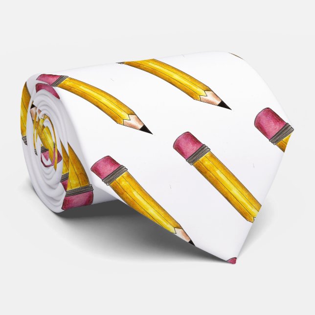 Sharp Yellow #2 Pencil Teacher School Teaching Tie (Rolled)