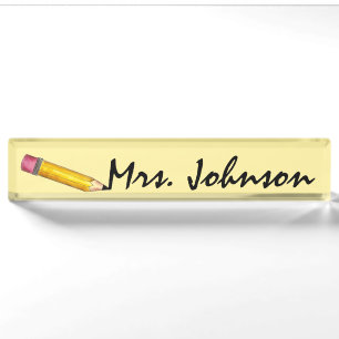 Sharp Yellow Pencil School English Teacher Writing Nameplate