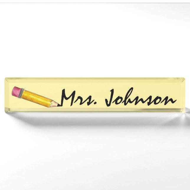 Sharp Yellow Pencil School English Teacher Writing Nameplate (Front)