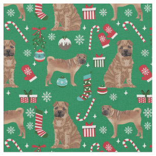 sharpei dog christmas holiday fabric