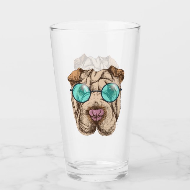 Sharpei In Sunglasses Glass (Front)