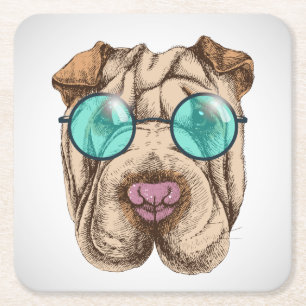 Sharpei In Sunglasses Square Paper Coaster