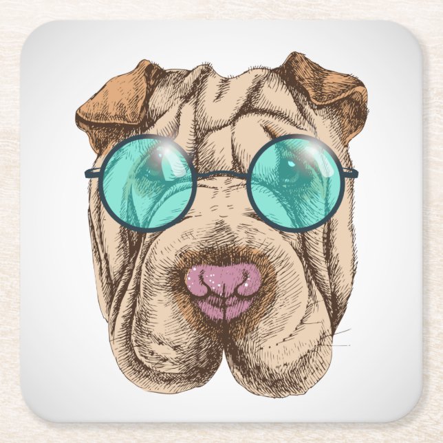 Sharpei In Sunglasses Square Paper Coaster (Front)