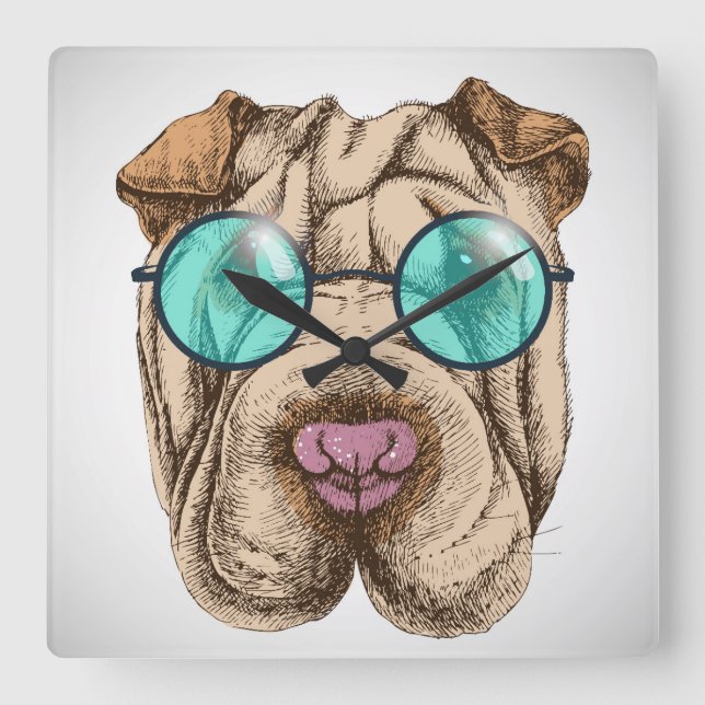 Sharpei In Sunglasses Square Wall Clock (Front)