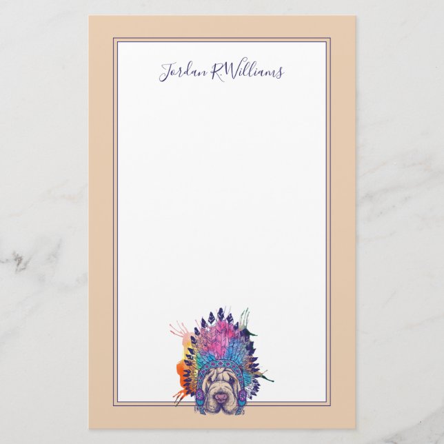 Sharpei Native American Indian Chief | Add Name Stationery (Front)