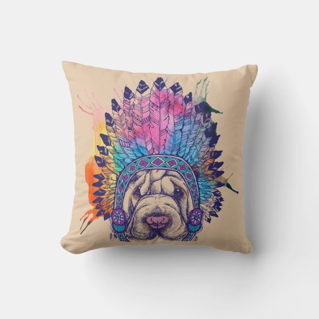 Sharpei Native American Indian Chief Cushion (Front)