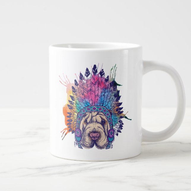 Sharpei Native American Indian Chief Large Coffee Mug (Right)