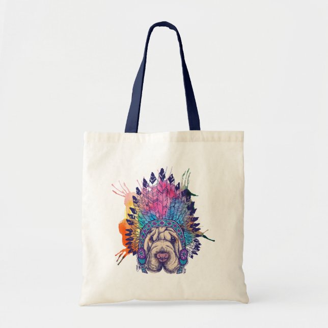 Sharpei Native American Indian Chief Tote Bag (Front)