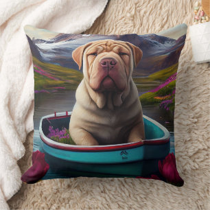 Sharpei on a Paddle: A Scenic Adventure Cushion