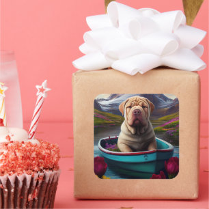 Sharpei on a Paddle: A Scenic Adventure Square Sticker