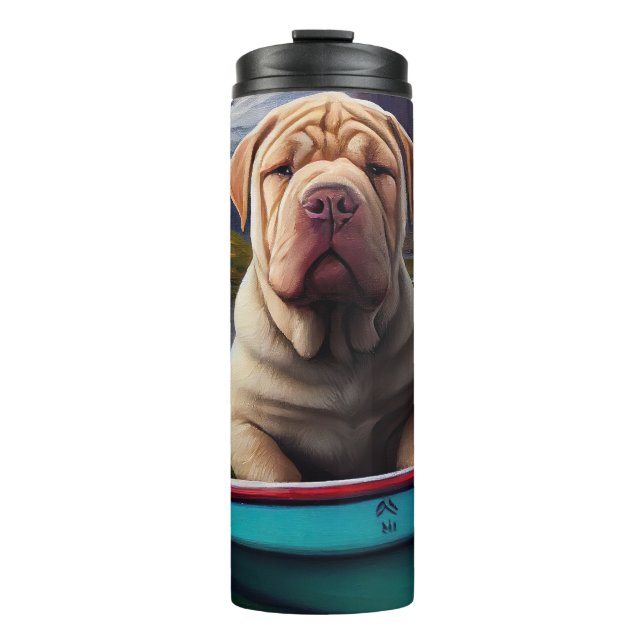 Sharpei on a Paddle: A Scenic Adventure Thermal Tumbler (Front)