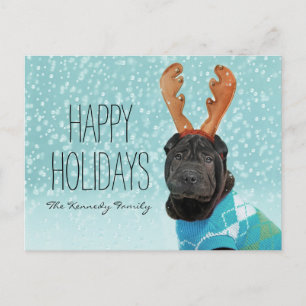 Sharpei Reindeer Holiday Postcard